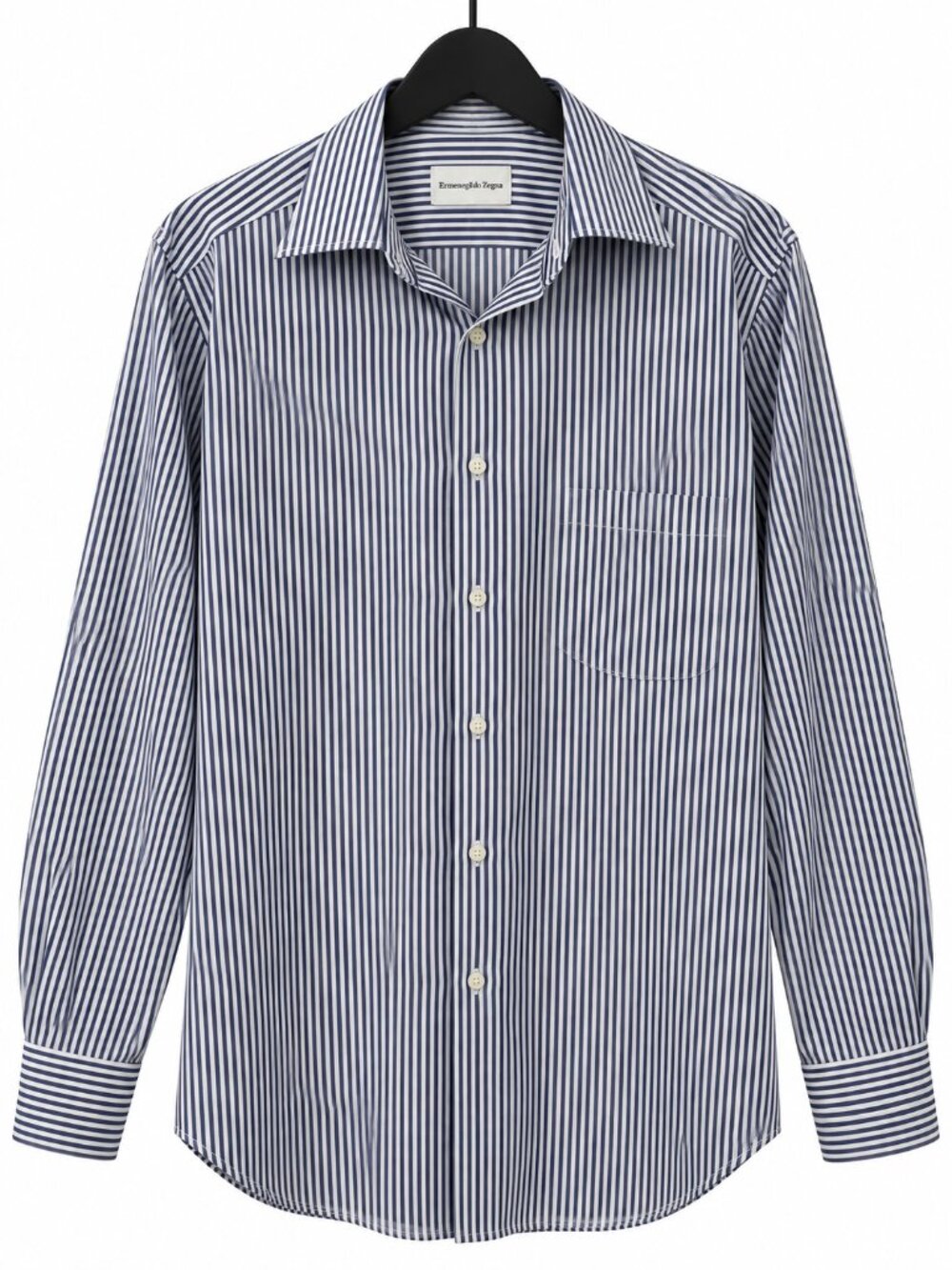 Ermenegildo Zegna Men's Cotton Shirt 44 EU 17.5 US Blue Striped Quiet Luxury